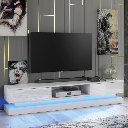 TV Unit Bloom 180cm - White with Gloss Doors and LED Lights
