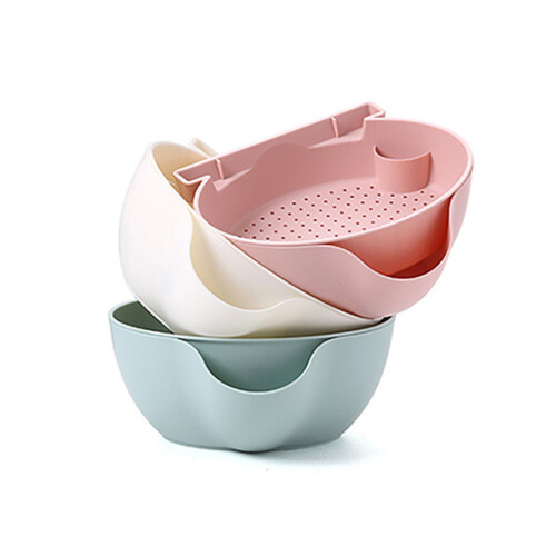 3Pcs Kitchen Fruit Bowl Double Layer with Phone Holder Beige 1