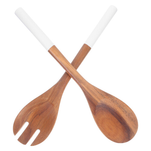 6Pcs Wood Mixing Spoons Brown Long Handle Wooden Kitchen Serving Tools 1