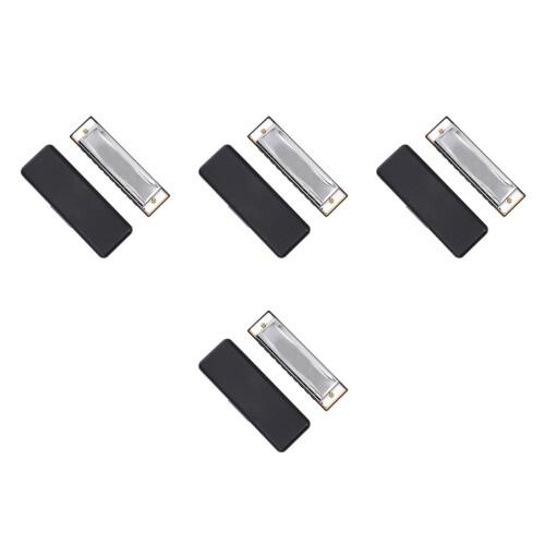 4Pièces Harmonica Portable 10 Trous 20 Notes Métal Argent Pour Blues