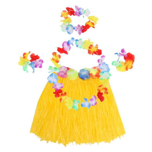 3Pièces Ensemble Luau Jupe Hawaïenne Feuillages Et Bracelet
