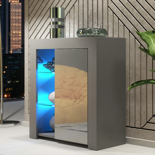Sideboard Serene 83cm - Dark Grey with Gloss Doors and LED Lights