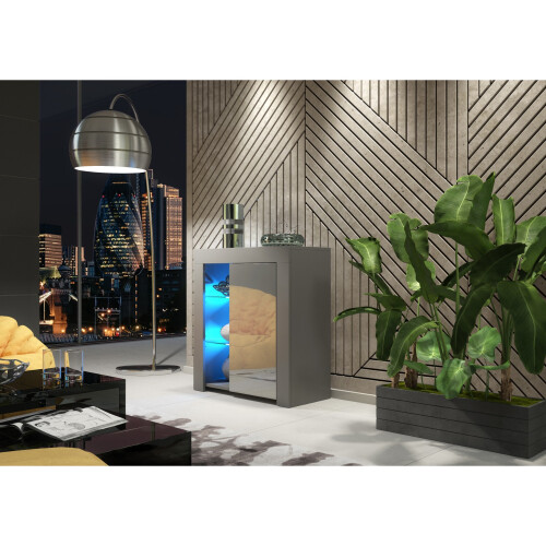 Sideboard Serene 83cm - Dark Grey with Gloss Doors and LED Lights 1