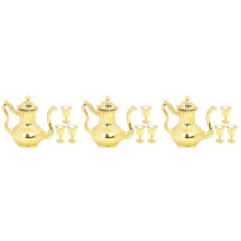 3Sets Miniatuur Metaal Theepot Set Goud, Poppenhuis Decor