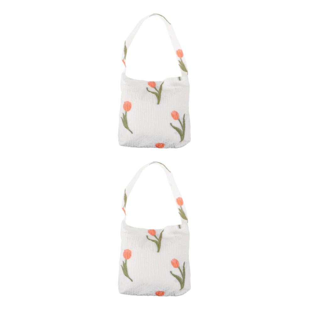2St Witte Polyester Schoudertas Met Bloemenprint, Casual En Praktisch-image