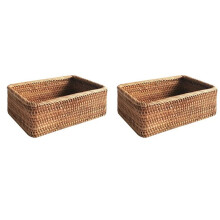 2X Handgeflochtener Weidenkorb Obst-, Tee- und Brotkorb Rechteckige Aufbewahrungsbox für Kosmetik
