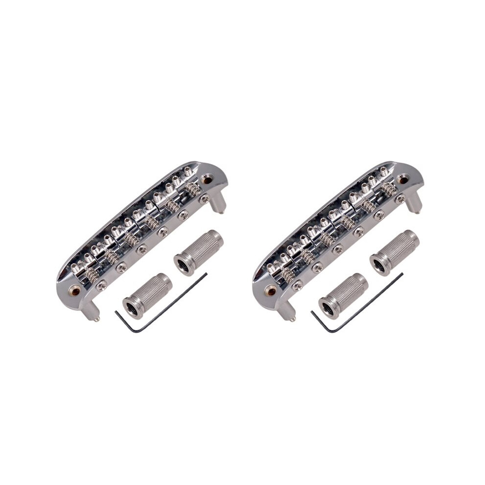 2X Guitar Saddle Bridge With Adjustable Saddles Zinc Alloy For Mustang Jazzmaster,Silver 6033381144777