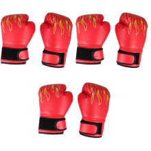3Pièces Gants Boxe Enfant PU Rouge Absorbants Patte Auto-Ajustable