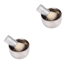 2Pièces Ensemble Bol Rasage Acier Inoxydable Brosses Nylon Variées