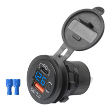 12V 24V PD Type C/QC 3.0 USB Charger with Socket Power Outlet Adapter Waterproof for Car Truck Boat RV