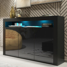 Sideboard Aether 155cm - Black with Gloss Doors and LED Lights