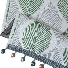 Cotton Linen Table Runner 72 Inches Long, Spring Table Runners Farmhouse Green Leaves-with Tassels, Home Kitchen Dining