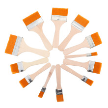 12Pcs Nylon Hair Wooden Oil Painting Flat Brush For Diy Graffiti