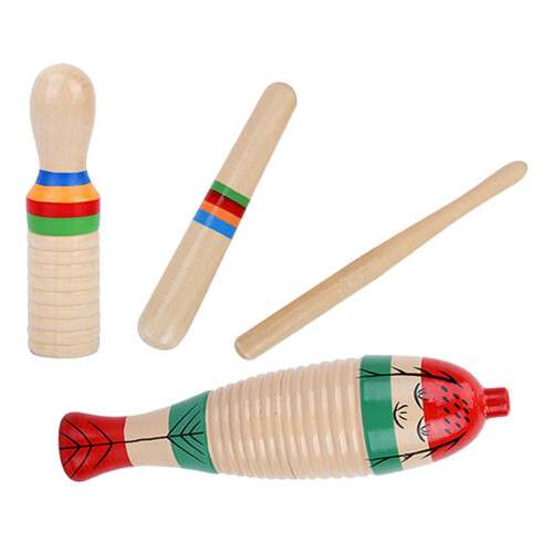 6Sets Assorted Color Wooden Guiro Percussion Instruments for Toddlers 2