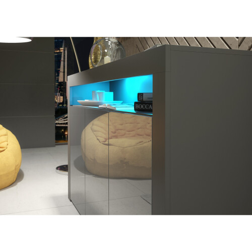 Sideboard Aether 155cm - Dark Grey with Gloss Doors and LED Lights 2