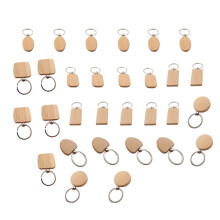 30 Unids / Lote Diy Llavero de Madera en RectáNgulo CorazóN Redondo Elipse Tallado Llavero Madera Llavero Anillo para Hombres Mujeres Regalo