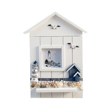 Mediterranean Style Key Cabinet Wood Nautical Style Wall Mounted Wooden Key Holder Storage Box Cabinet