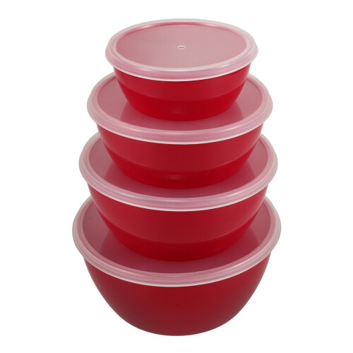 16Pcs Red Plastic Mixing Bowls with Lids Nesting Prep and Storage Set 1