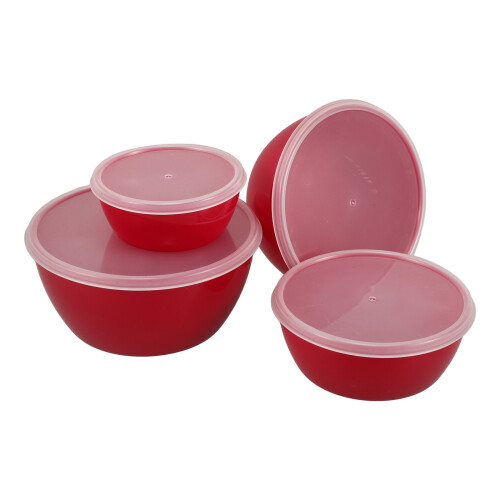16Pcs Red Plastic Mixing Bowls with Lids Nesting Prep and Storage Set 2