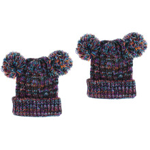 2Pièces Bonnet Tricoté Enfants Hiver Pompons