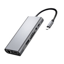 11-in-1 Docking Station (100Mbps Ethernet Port + VGA) 4K UHD+VGA+PD+USB+RJ45 Ethernet+/TF Card Reader+3.5mm