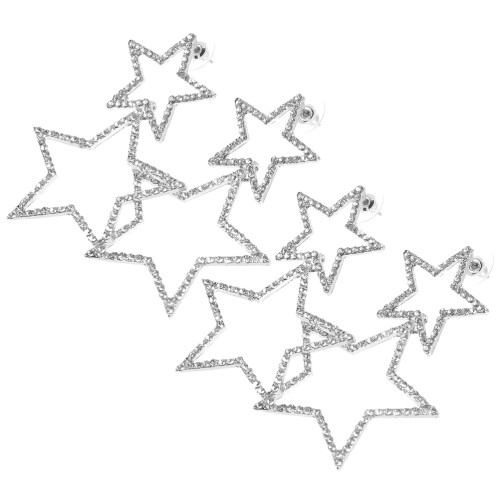 10Pairs Silver Star Drop Earrings Lightweight Hollow Dangle Accessory 1