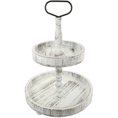 2Sets Light Grey Wood Tiered Tray Stand for Rustic Home Decor 1