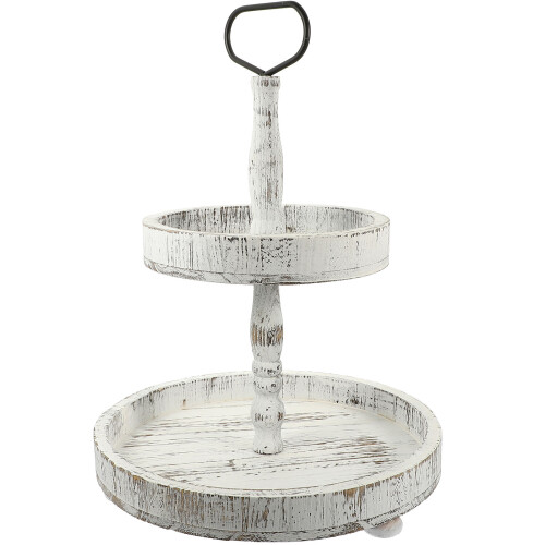 2Sets Light Grey Wood Tiered Tray Stand for Rustic Home Decor 2