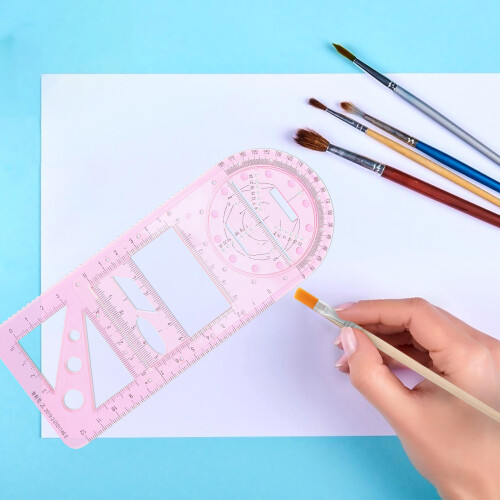 2Pcs Pink Plastic Geometric Drawing Templates for Home School Use 1