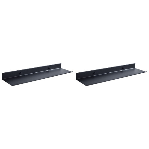 2Pcs Black Bathroom Shelf Wall Mount Floating Storage Rack Slim Design 1
