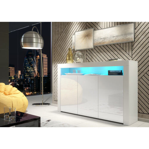 Sideboard Aether 155cm - White with Gloss Doors and LED Lights 1