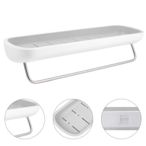 2Pcs Grey Plastic Wall-Mounted Storage Rack for Bathroom and Kitchen 1