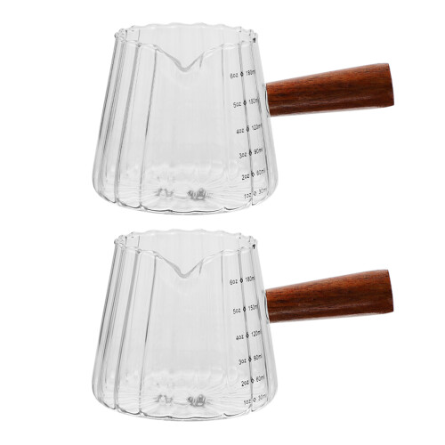 6Pcs Clear Glass Milk Pitcher with Wooden Handle Multi-Use 1