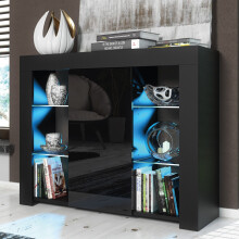 Sideboard Harbor 97cm - Black with Gloss Doors and LED Lights