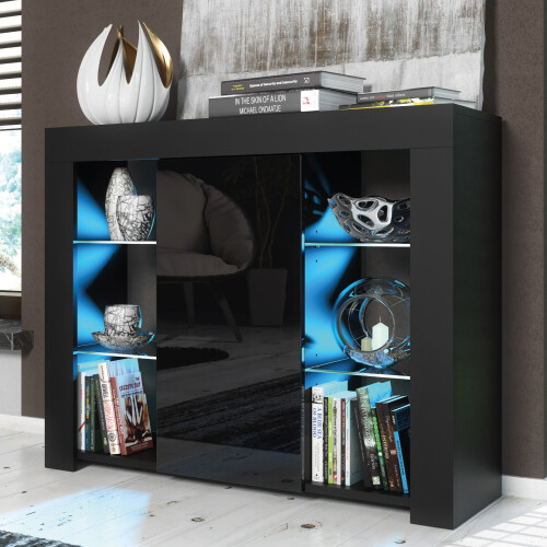 Sideboard Harbor 97cm - Black with Gloss Doors and LED Lights