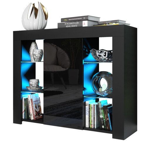 Sideboard Harbor 97cm - Black with Gloss Doors and LED Lights 2
