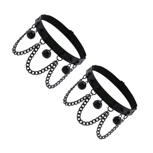 2Pcs Durable PU Punk Style Leg Rings Black Chain Loops 1