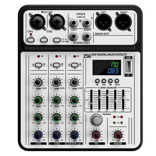 Professional D-04 4 Channel 256DSP Audio Mixer USB Studio  DJ Console Mixer