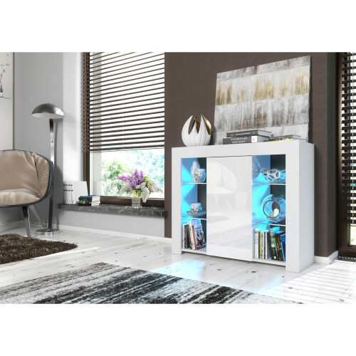 Sideboard Harbor 97cm - White with Gloss Doors and LED Lights 1