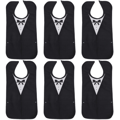 6Pcs Polyester Bib for Adults Adjustable Durable Saliva Pocket Black 2