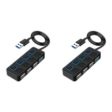 2X 4-Poorts USB 3.0-Hub met Afzonderlijke LED-Verlichte Stroomschakelaars USB HUB-Adapteruitbreiding Multi-USB-Splitter voor -Pc