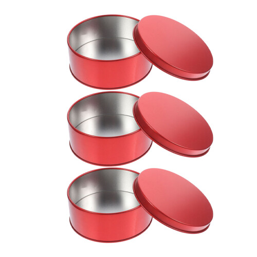 6Pcs Red Round Tin Boxes for Candy Cookies Snacks Tinplate Storage Set 2