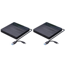 2X External CD/DVD Drive for Laptop,USB 3.0 & Type-C Portable CD DVD +/-RW Burner Optical Drive Reader Writer DVD Player