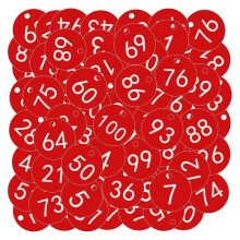 Signage Storage Doorplate Number Tags - 100pcs Engraved Numbered Tags (1-100 Red) for Hotel, Mailbox, Gym, School,Office