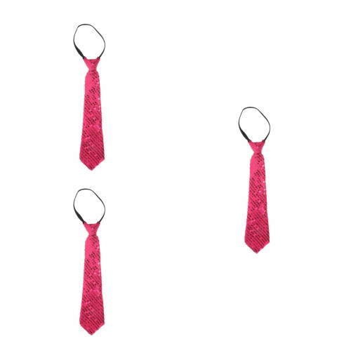 3Pcs Rosy Sequin Neckties Polyester Party Bow Ties Shiny Durable 2