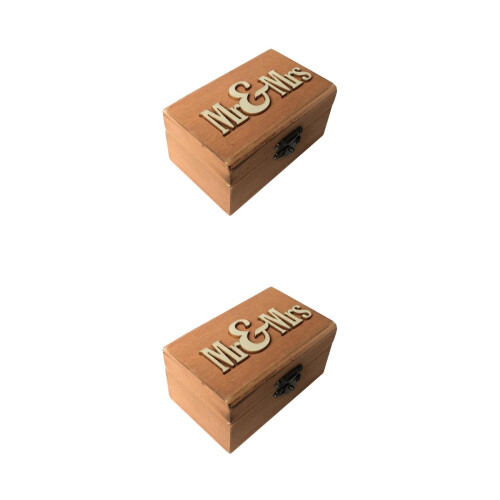 2Pcs Durable Wooden Ring Box Mr Mrs Rustic Wedding Ring Bearer Holder 1