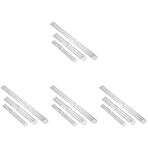 12Pièces Règles Métal Double Face Argentées Mesure Précise 1