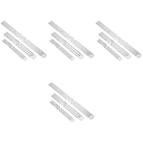 12Pièces Règles Métal Double Face Argentées Mesure Précise 2