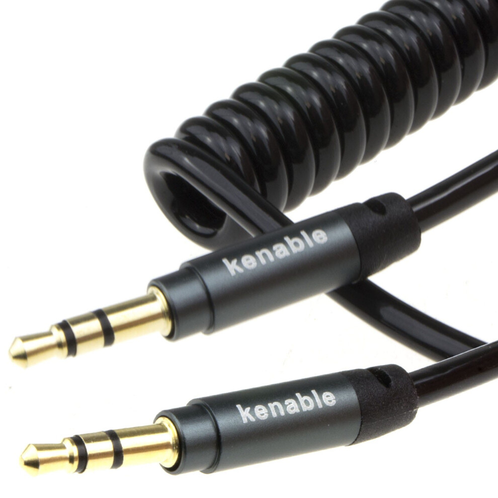 Kenable Pro 22Awg Coiled 3.5Mm Stereo Jack Cable Aux Headphone Lead 2M Gold