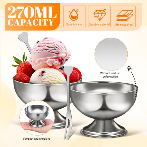 8Pcs Stackable Silver Stainless Steel Ice Cream Bowls for Kitchen Use 2